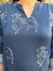Blue texture elephant aline kurta