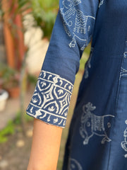 Blue texture elephant aline kurta
