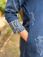 Blue texture elephant aline kurta