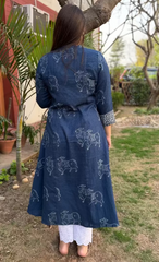 Blue texture elephant aline kurta