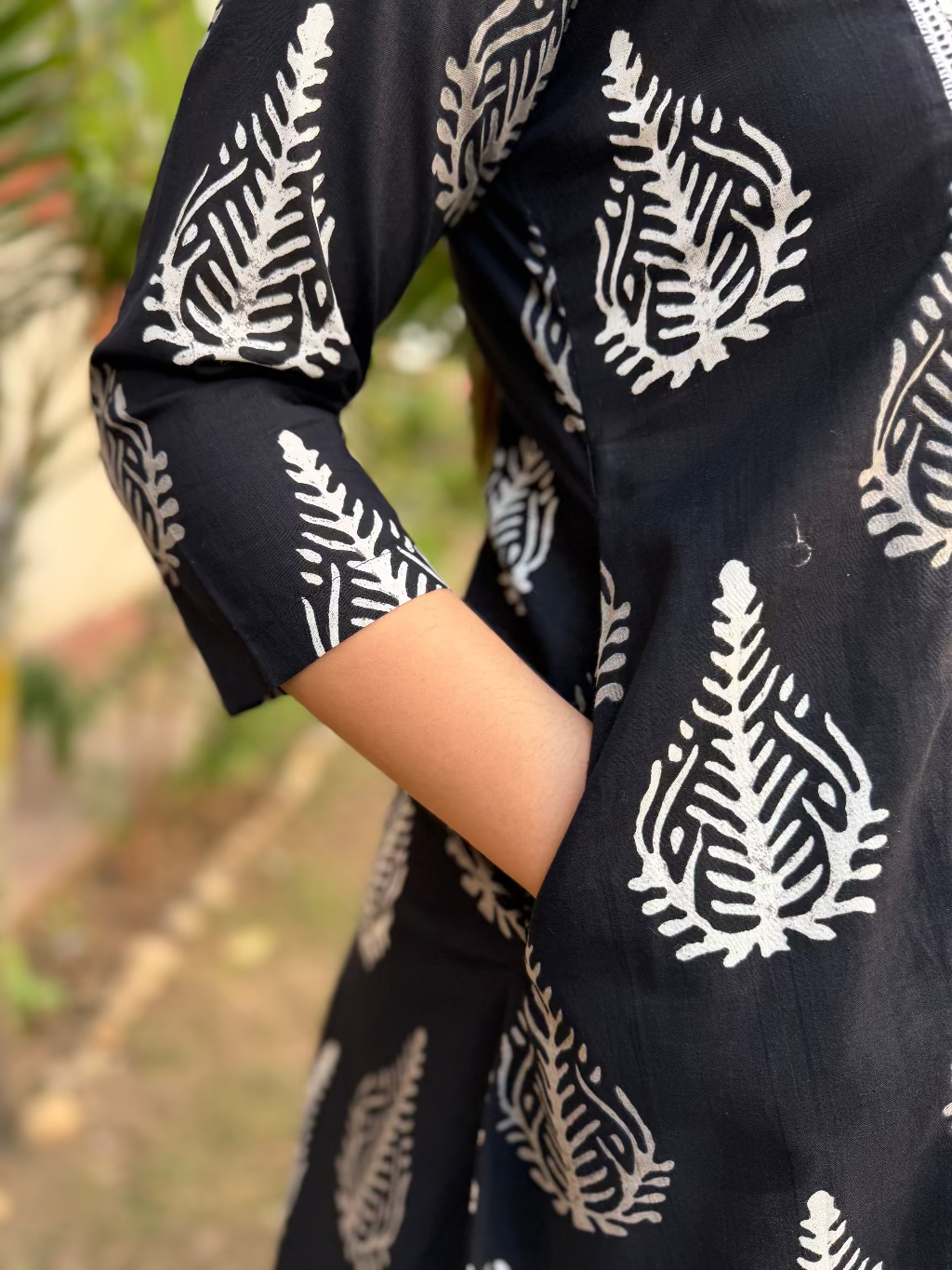 Black Leaf Kali A-line Kurta Pocket by MySanskritam
