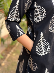 Black Leaf Kali A-line Kurta Pocket by MySanskritam