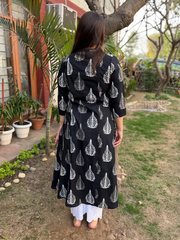 Black Leaf Kali A-line Kurta from the back by MySanskritam