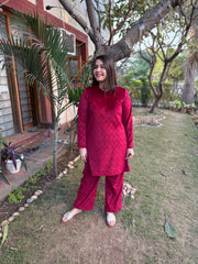 Maroon textured Fleece night-suit