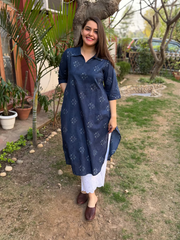 Indigo Geometric Collar Kurta