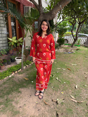 Orange flower kurti with farshi salwar