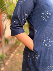 Indigo Geometric Collar Kurta Pocket by MySanskritam