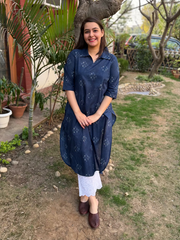 Indigo Geometric Collar Kurta by MySanskritam