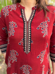 Maroon buta handblock aline kurta with pocket