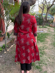 Maroon buta handblock aline kurta with pocket
