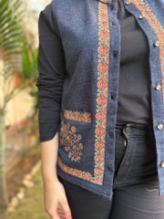 Indigo Embroidered woollen Sidra (Waist coat)