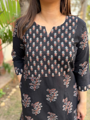Black Ajrakh Yoke A-line kurta with pocket