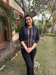 Indigo Embroidered woollen Sidra (Waist coat)