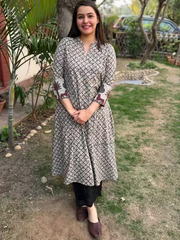 Grey Bagru Aline kurta with Pocket