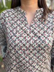 Grey Bagru Aline kurta with Pocket