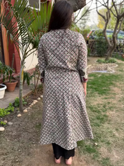 Grey Bagru Aline kurta with Pocket