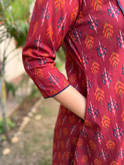 Maroon Geometric Leaf A-line Kurta Pocket by Sanskritam