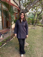 Indigo zigzag woollen short kurti