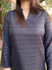 Indigo zigzag woollen short kurti