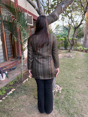 Green stripe line woollen short kurti