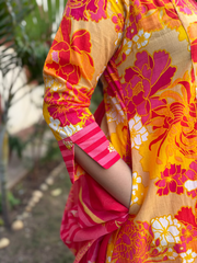 Orange Multi Flower A-line Suit Set pocket by Sanskritam