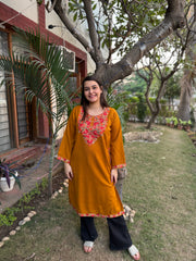 Mustard embroidered Phiran (Loose fitting)