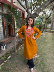 Mustard embroidered Phiran (Loose fitting)