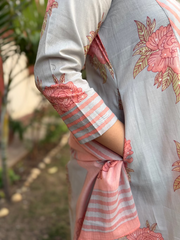 Powder Blue Floral A-line Full Suit Set Pocket by MySanskritam