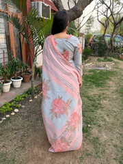 Powder Blue Floral A-line Full Suit Set from the back by MySanskritam