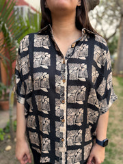 Black beige digital printed shirt