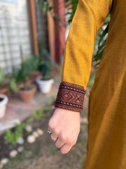 Mustard Border solid woollen coord set