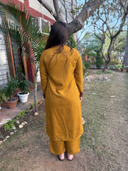Mustard Border solid woollen coord set
