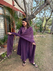 Purple embroidered Full suit set