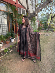 Black sanganeri Aline suit set