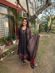 Black sanganeri Aline suit set