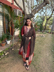 Maroon Handblock printed yoke suit set