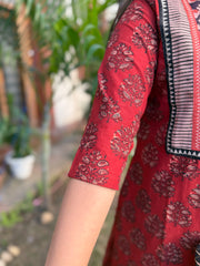 Maroon Handblock printed yoke suit set