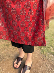 Maroon Handblock printed yoke suit set