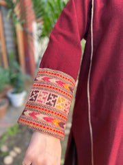 Maroon kullu patti pocket phiran (loose fitting)