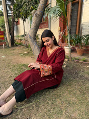 Maroon kullu patti pocket phiran (loose fitting)