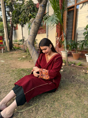 Maroon kullu patti pocket phiran (loose fitting)