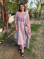 Cherry Print Yoke A-line Suit Set by MySanskritam