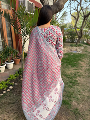 Cherry Print Yoke A-line Suit Set from the back by MySanskritam