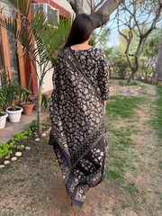Black Yoke A-line Full Suit Set from the back by Sanskritam