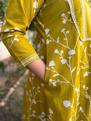 Neon Green Floral A-line Full Suit Set Pocket by MySanskritam