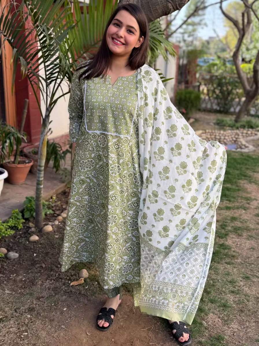 Pista Green A-line Full Suit Set by Sanskritam