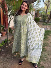 Pista Green A-line Full Suit Set by Sanskritam