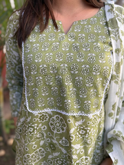 Pista Green A-line Full Suit Set neck detail by Sanskritam