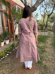 Grey Floral Yoke A-line Kurta from the back by Sanskritam