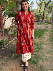 Rust Buta Aline kurta with pocket